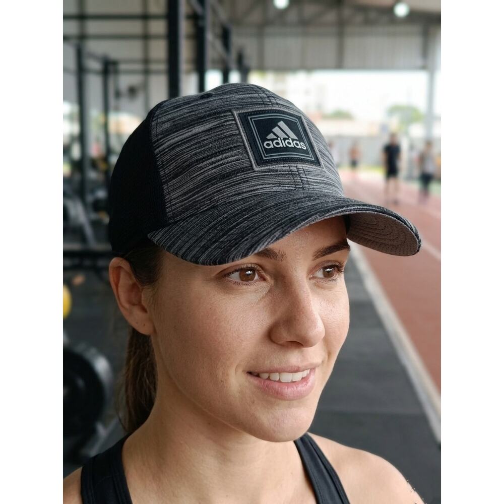Adidas A-Flex Hat S/M Grey Black Heathered Mesh Climalite Performance Cap Sport
